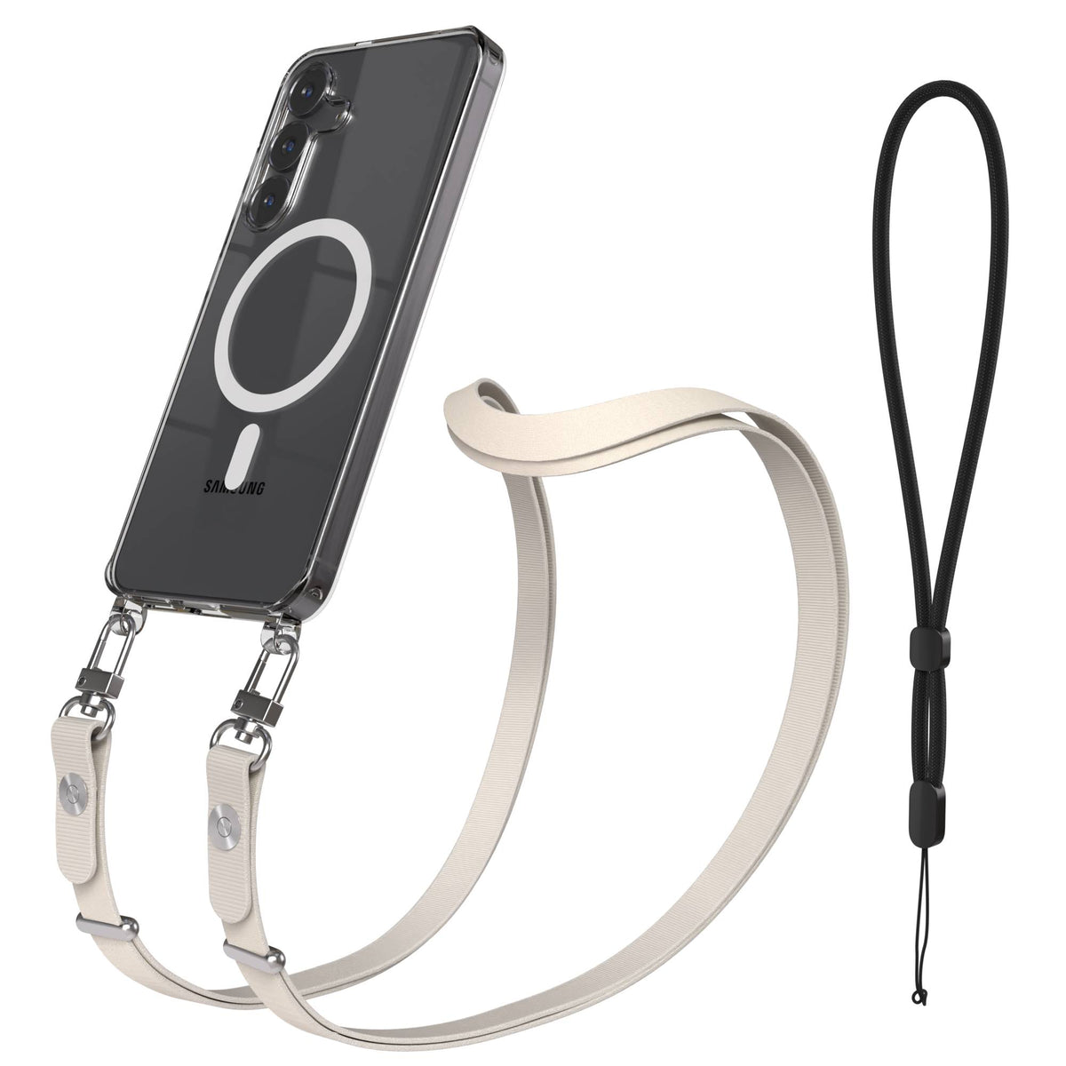 Samsung Galaxy S25 FE MagSafe Hülle mit magnetischer Crossbody Handykette #farbe_taupe-magsafe-funktion-mit-magsafe
