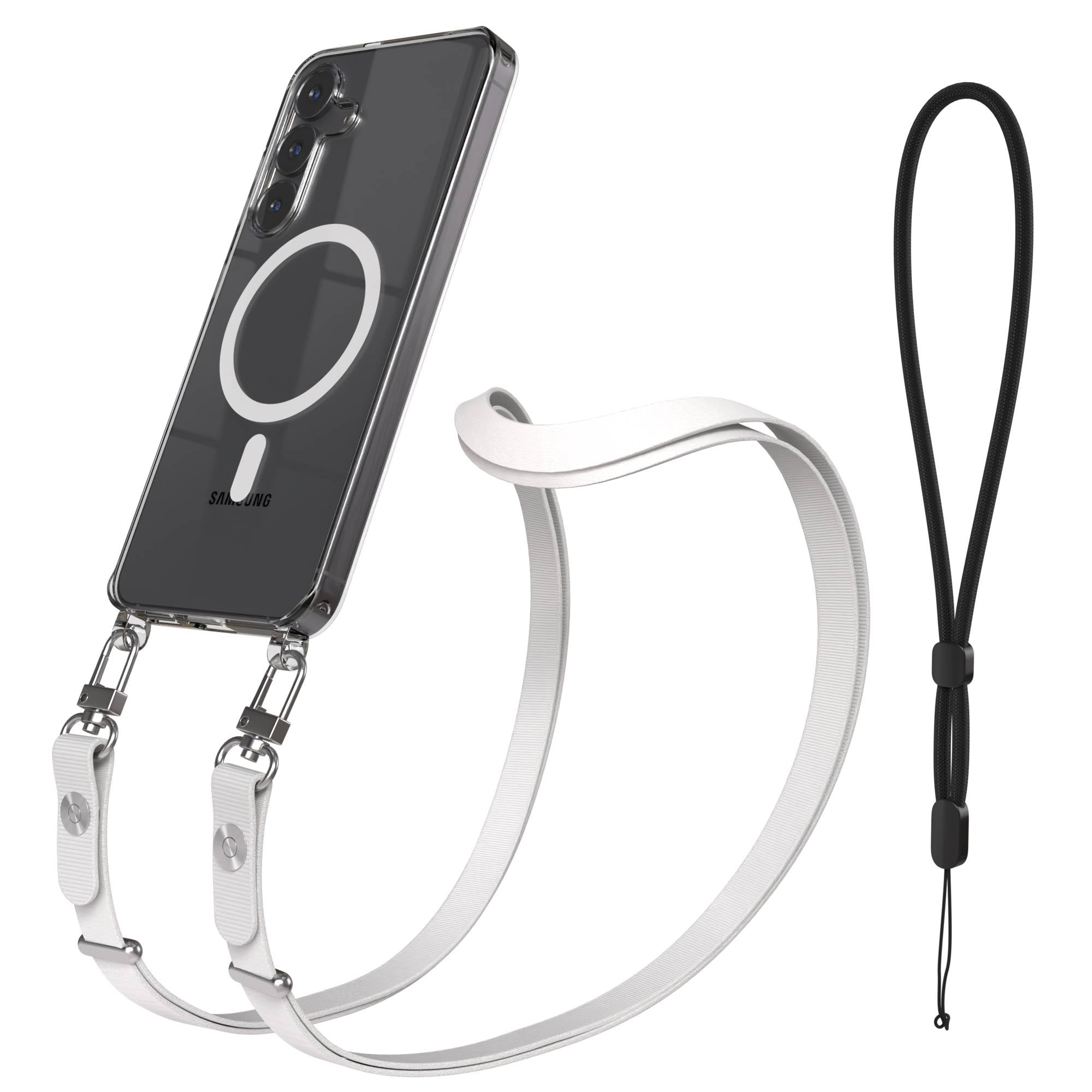 Samsung Galaxy S25 FE MagSafe Hülle mit magnetischer Crossbody Handykette #farbe_grau-magsafe-funktion-mit-magsafe
