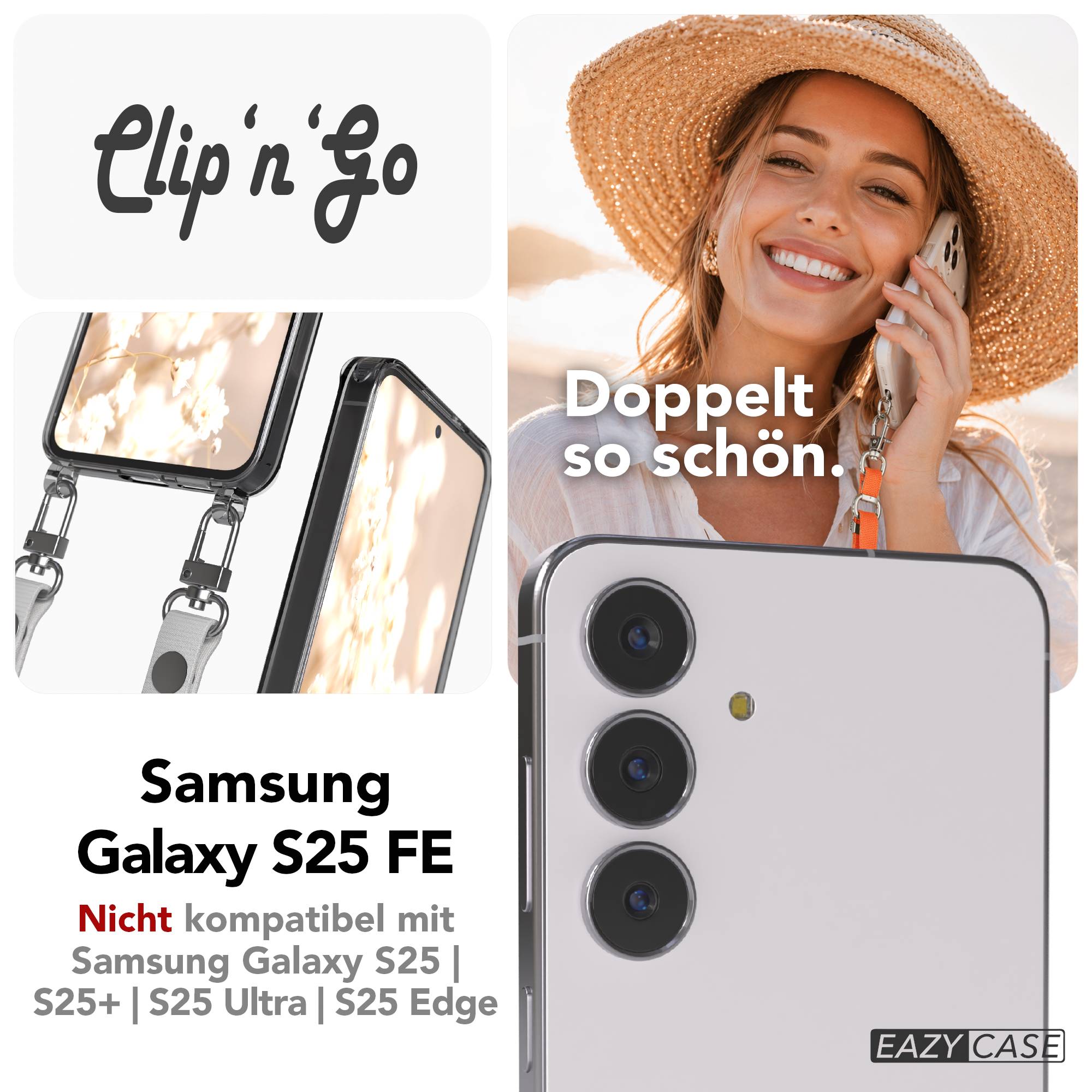 Samsung Galaxy S25 FE MagSafe Hülle mit magnetischer Crossbody Handykette #farbe_grau-magsafe-funktion-mit-magsafe