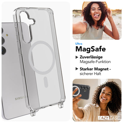 Samsung Galaxy S25 FE MagSafe Hülle mit magnetischer Crossbody Handykette #farbe_grau-magsafe-funktion-mit-magsafe