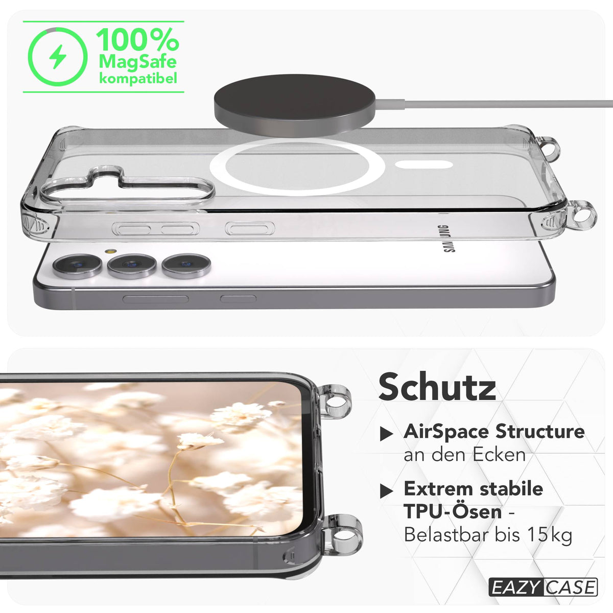Samsung Galaxy S25 FE MagSafe Hülle mit magnetischer Crossbody Handykette #farbe_hellblau-magsafe-funktion-mit-magsafe