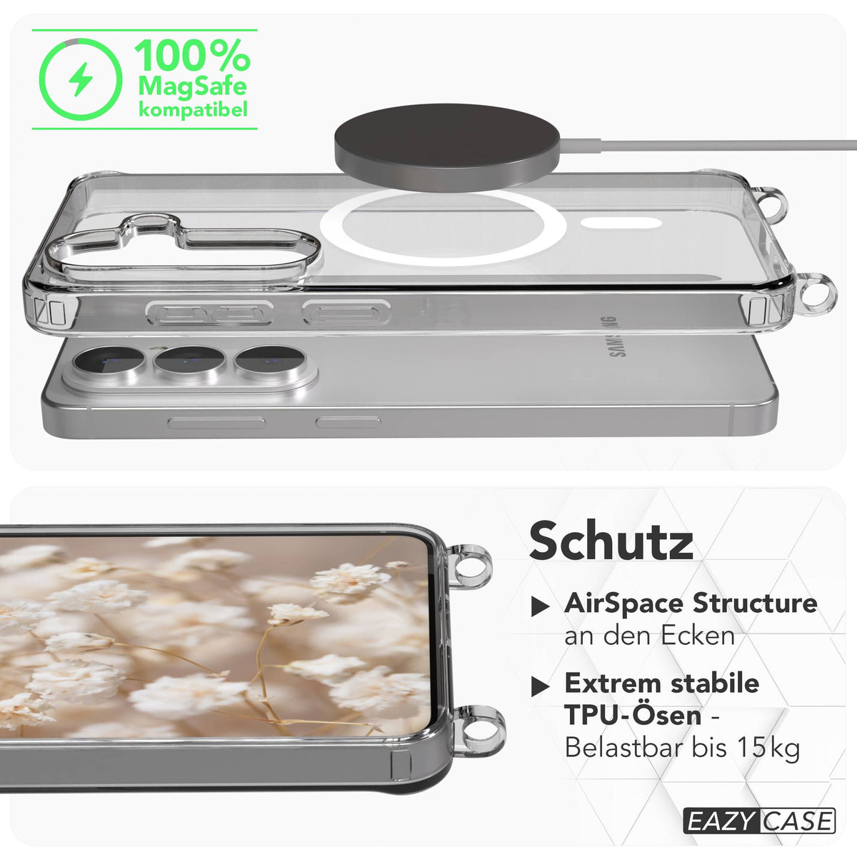 Samsung Galaxy S26 MagSafe Schutzhülle mit magnetischer Crossbody Handykette #farbe_gelb-magsafe-funktion-mit-magsafe