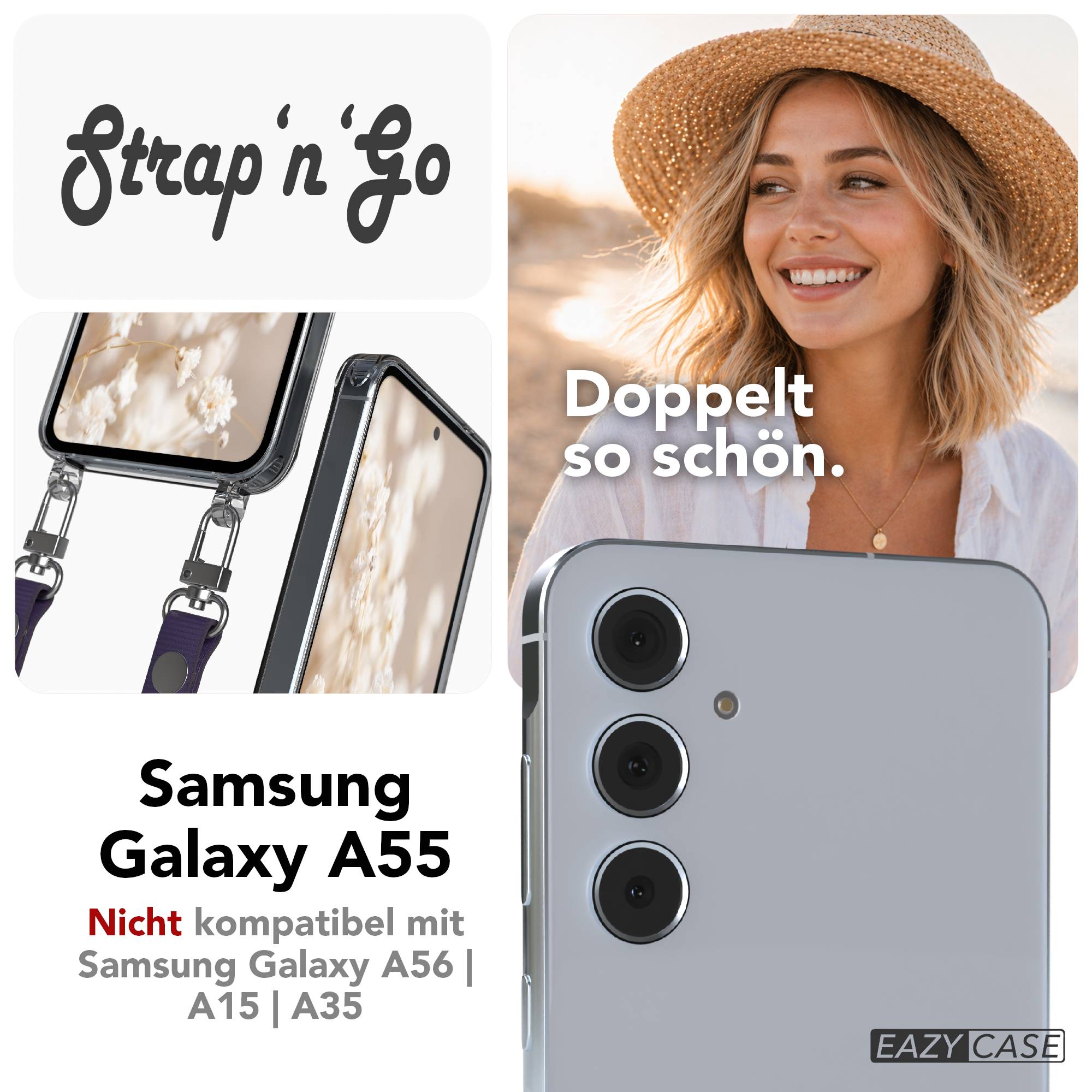 Samsung Galaxy A55 Schutzhülle mit magnetisch verstellbarem Crossbody-Umhängeband 