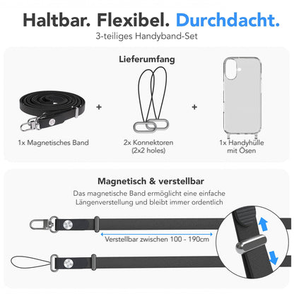 Apple iPhone 16 MagSafe Hülle mit magnetischer Crossbody Handykette Set #farbe_schwarz-magsafe-funktion-mit-magsafe