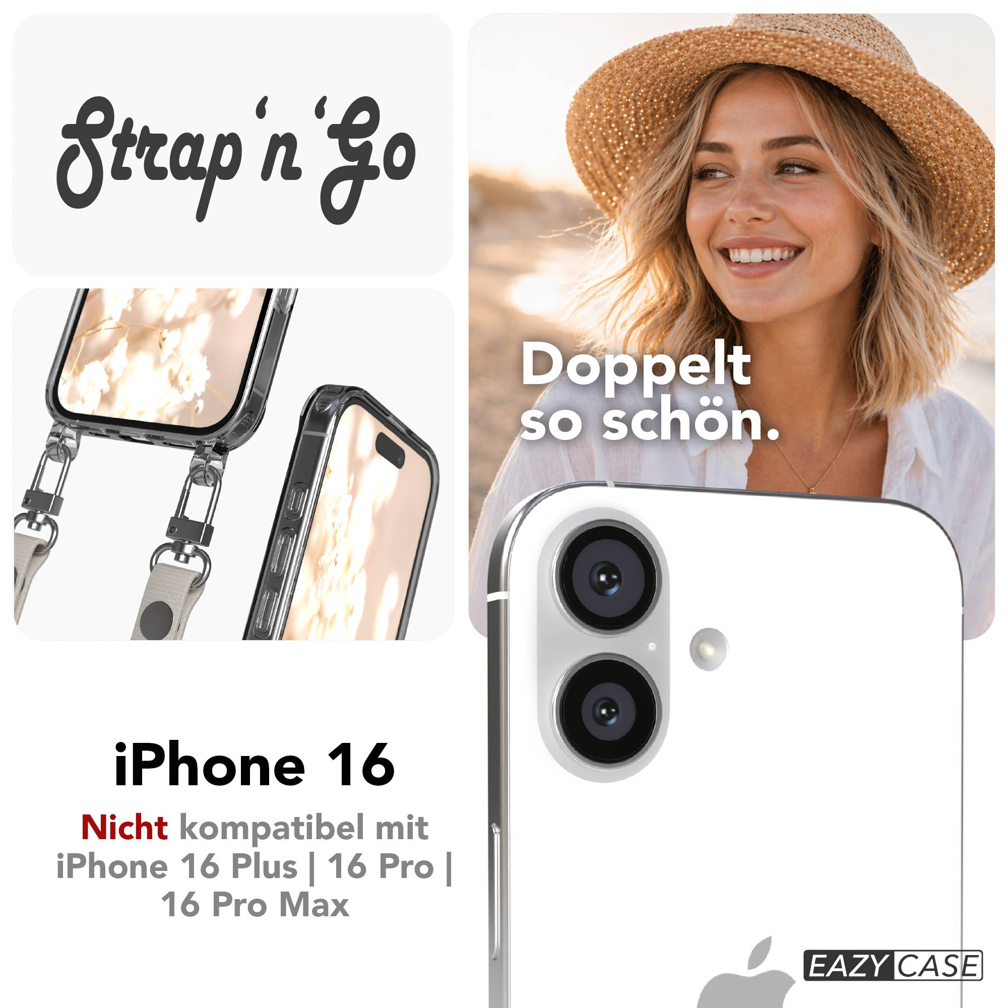 Apple iPhone 16 MagSafe Hülle mit magnetischer Crossbody Handykette Set #farbe_taupe-magsafe-funktion-mit-magsafe