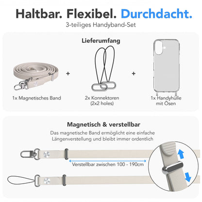 Apple iPhone 16 MagSafe Hülle mit magnetischer Crossbody Handykette Set #farbe_taupe-magsafe-funktion-mit-magsafe