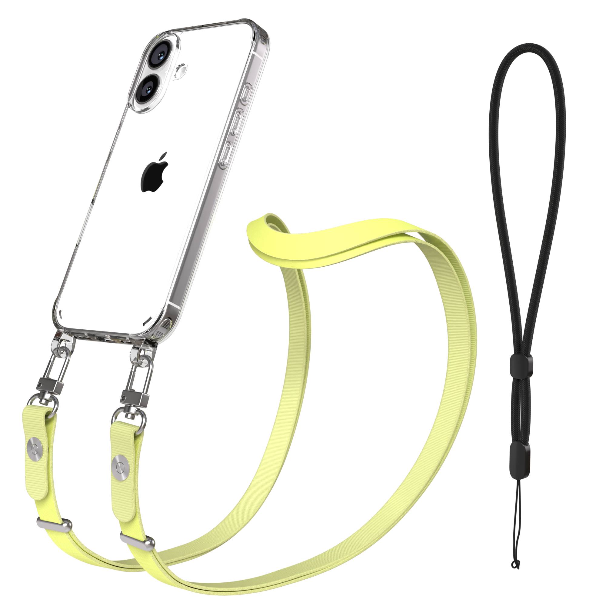 Apple iPhone 16 MagSafe Hülle mit magnetischer Crossbody Handykette Set #farbe_gelb-magsafe-funktion-ohne-magsafe