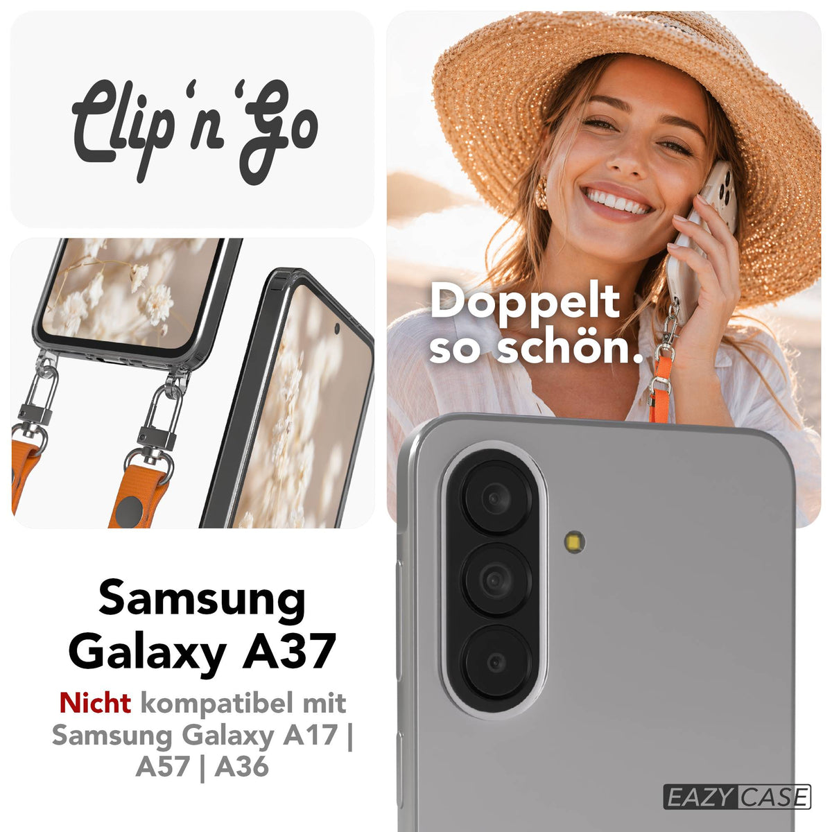 Samsung Galaxy A37 MagSafe Schutzhülle mit magnetischer Crossbody Handykette #farbe_orange-magsafe-funktion-mit-magsafe