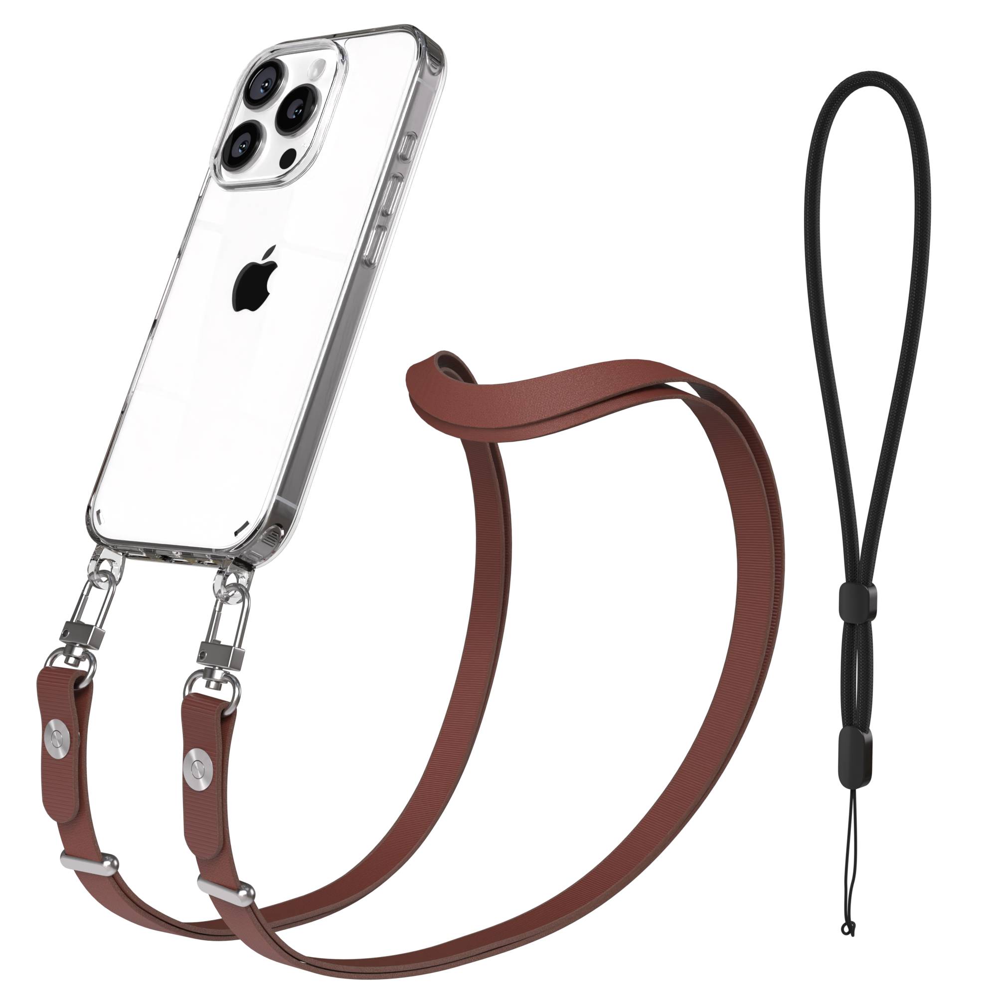 Apple iPhone 16 Pro MagSafe Hülle mit magnetischer Crossbody Handykette Set #farbe_braun-magsafe-funktion-ohne-magsafe