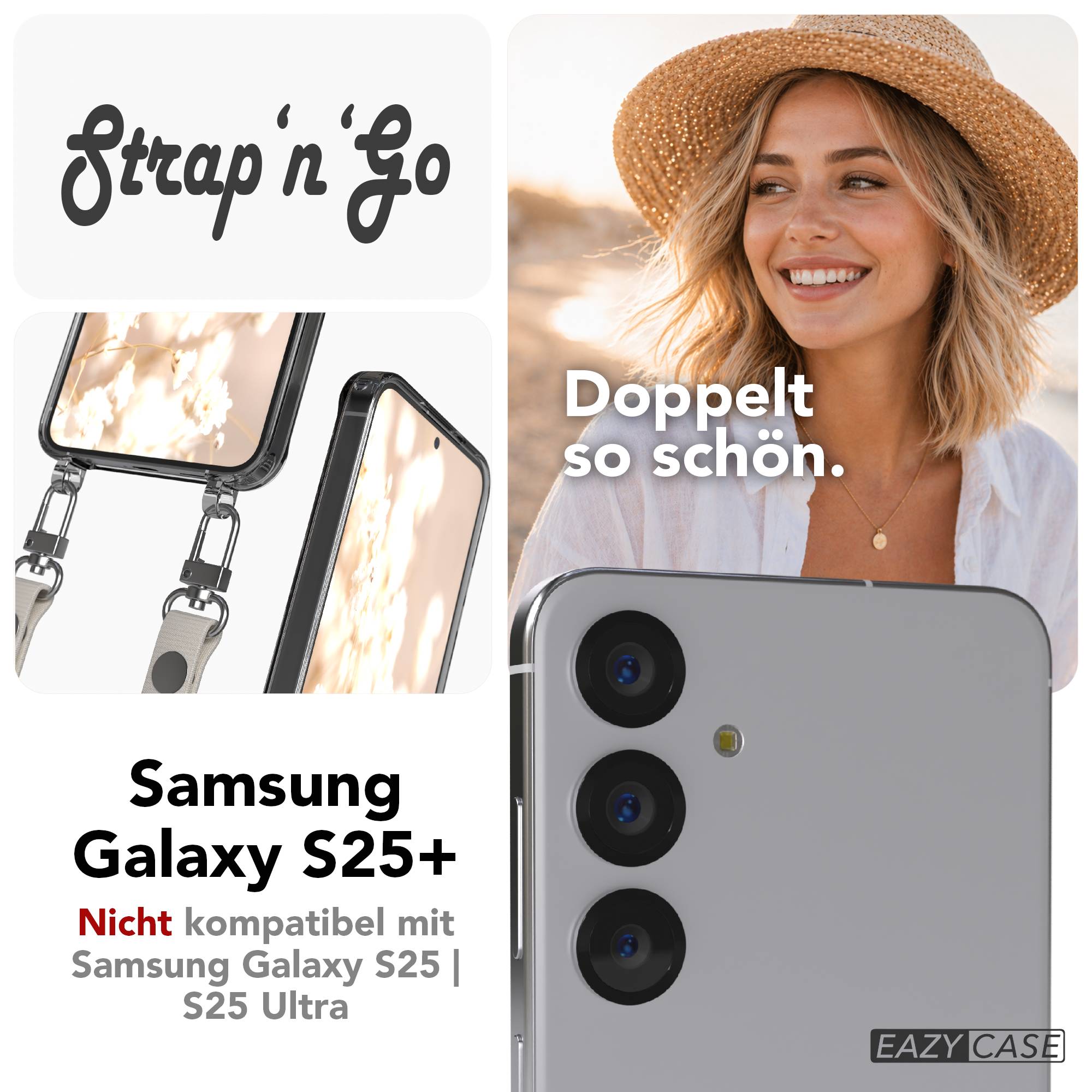 Samsung Galaxy S25 Plus MagSafe Hülle mit magnetischer Crossbody Handykette #farbe_taupe-magsafe-funktion-mit-magsafe