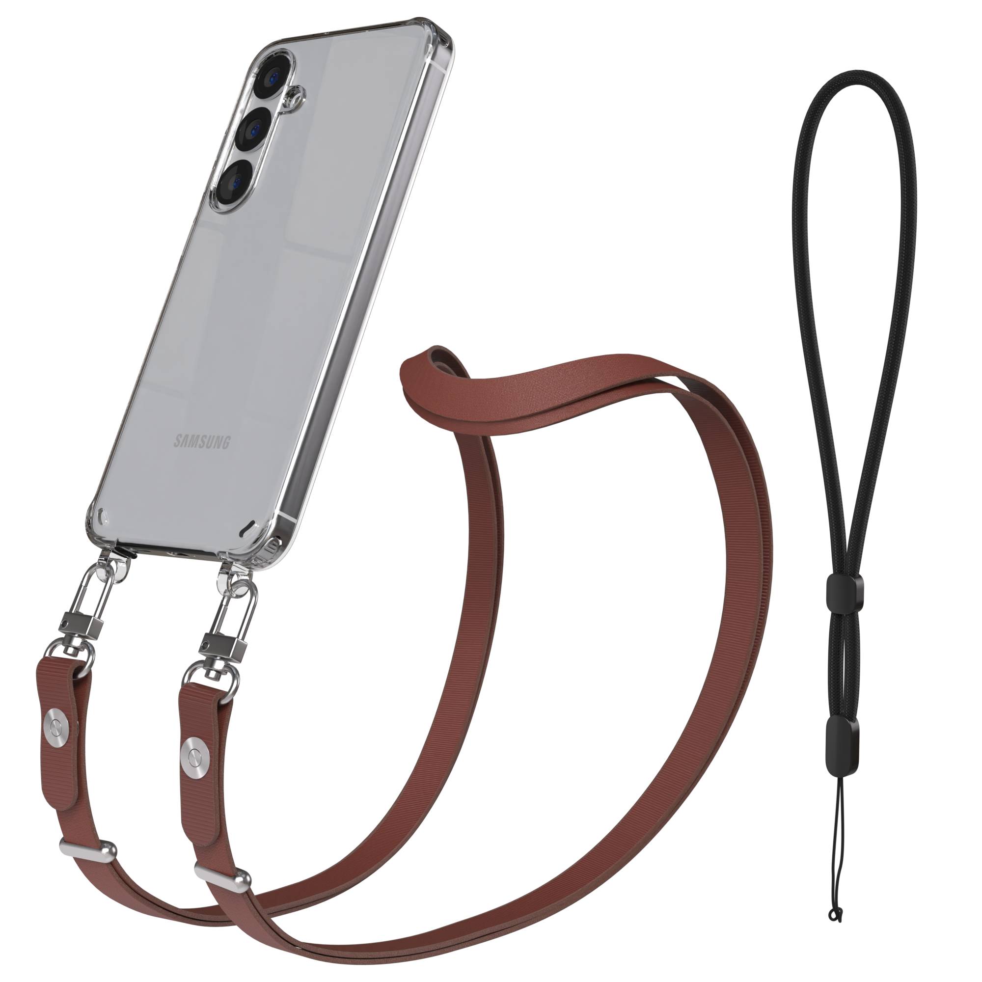 Samsung Galaxy S25 Plus MagSafe Hülle mit magnetischer Crossbody Handykette #farbe_braun-magsafe-funktion-ohne-magsafe