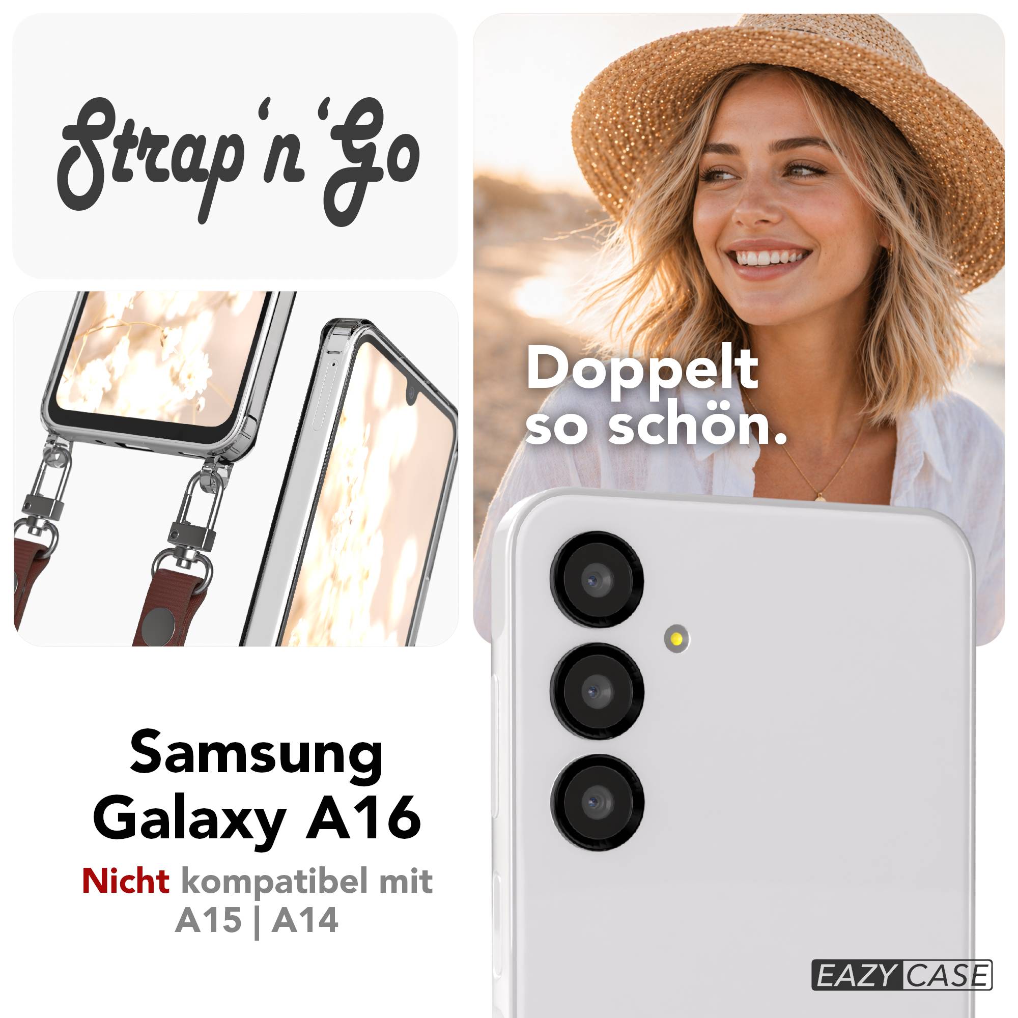 Samsung Galaxy A16 MagSafe Hülle mit magnetischer Crossbody Handykette im Set #farbe_braun-magsafe-funktion-ohne-magsafe