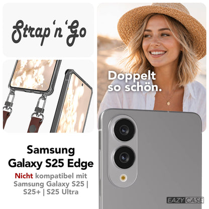 Samsung Galaxy S25 Edge MagSafe Hülle mit magnetischer Crossbody Handykette #farbe_braun-magsafe-funktion-ohne-magsafe