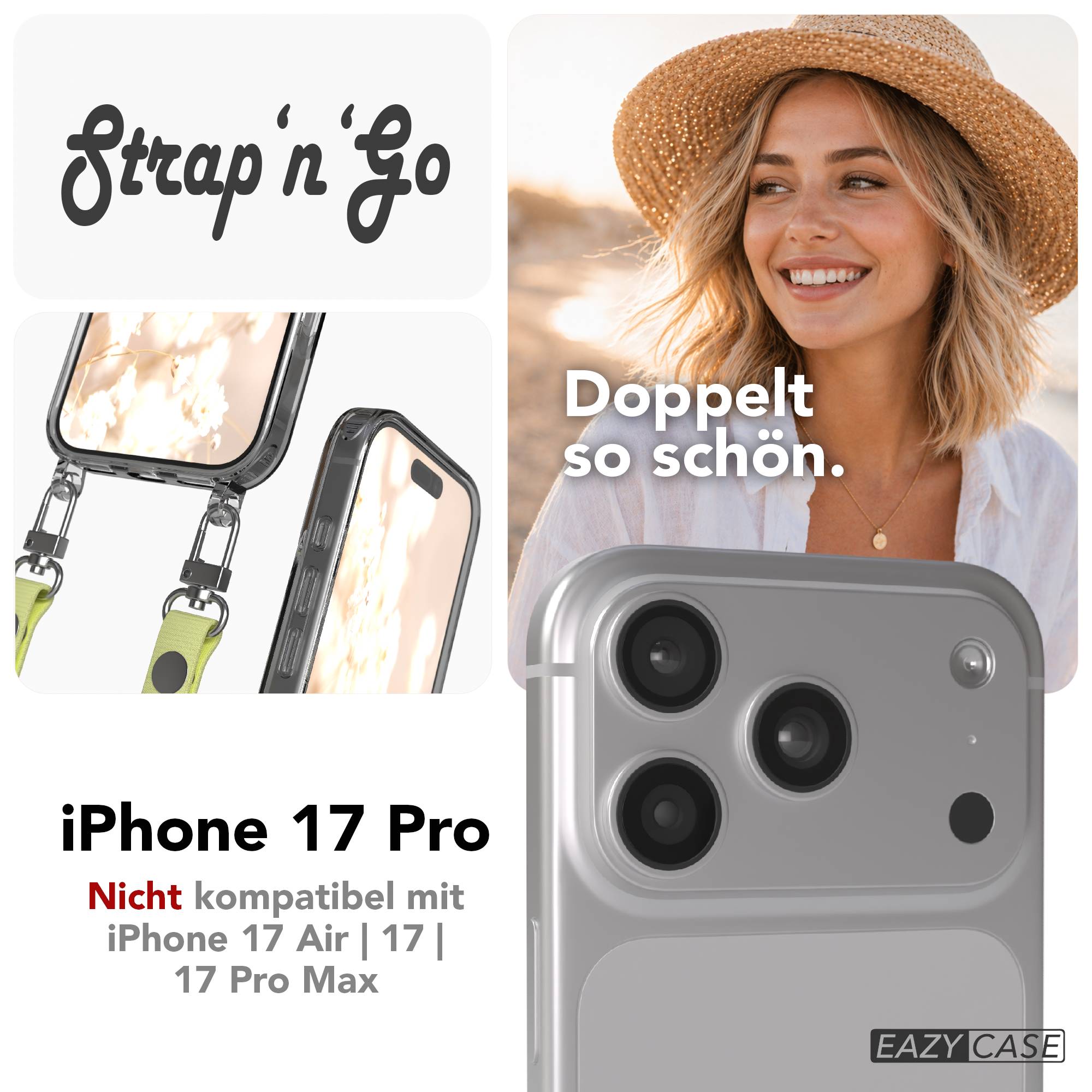 Apple iPhone 17 Pro MagSafe Hülle mit magnetischer Crossbody Handykette #farbe_gelb-magsafe-funktion-ohne-magsafe