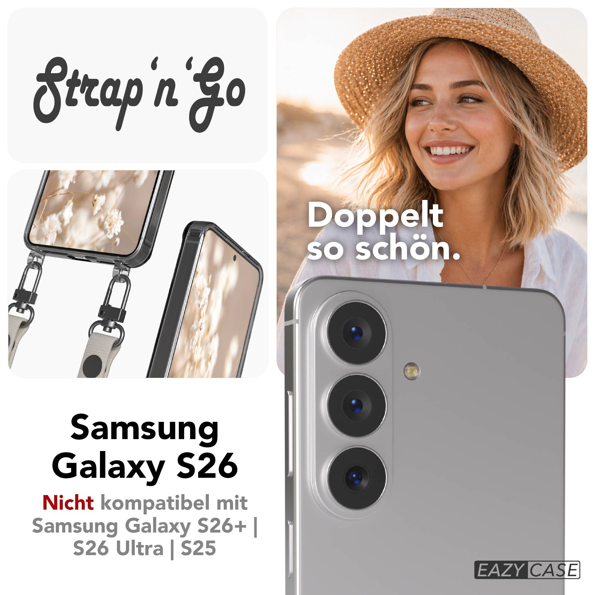 Samsung Galaxy S26 MagSafe Schutzhülle mit magnetischer Crossbody Handykette #farbe_taupe-magsafe-funktion-mit-magsafe