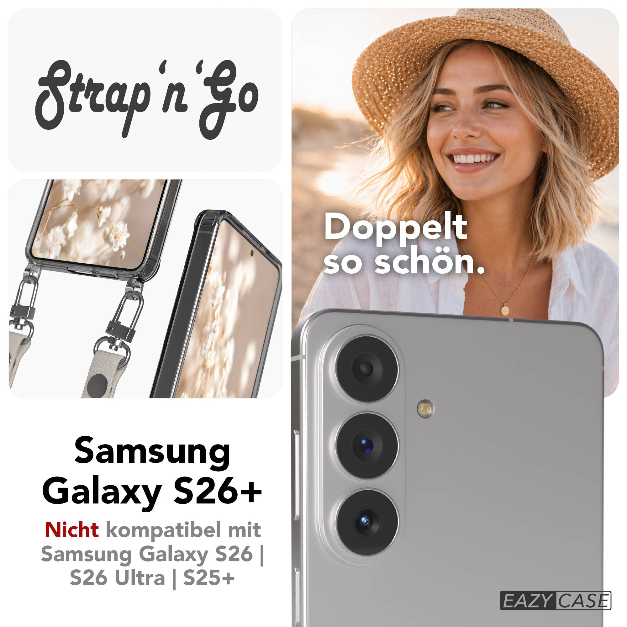 Samsung Galaxy S26 Plus MagSafe Schutzhülle mit magnetischer Crossbody-Handykette #farbe_taupe-magsafe-funktion-mit-magsafe