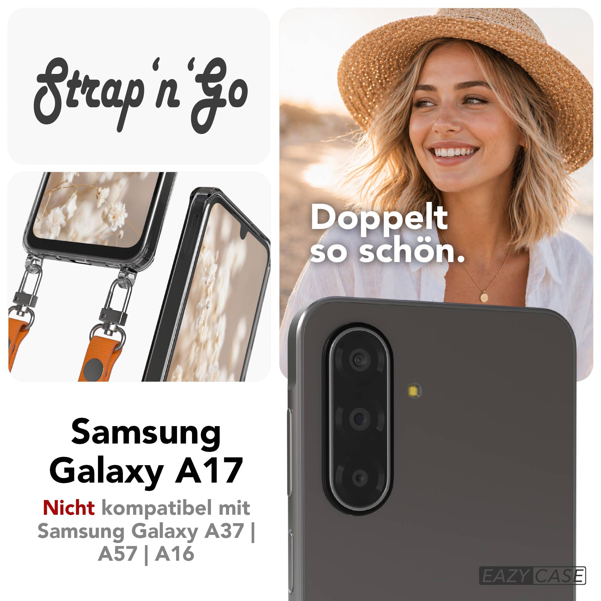 Samsung Galaxy A17 MagSafe Hülle mit magnetischer Crossbody Handykette #farbe_orange-magsafe-funktion-mit-magsafe