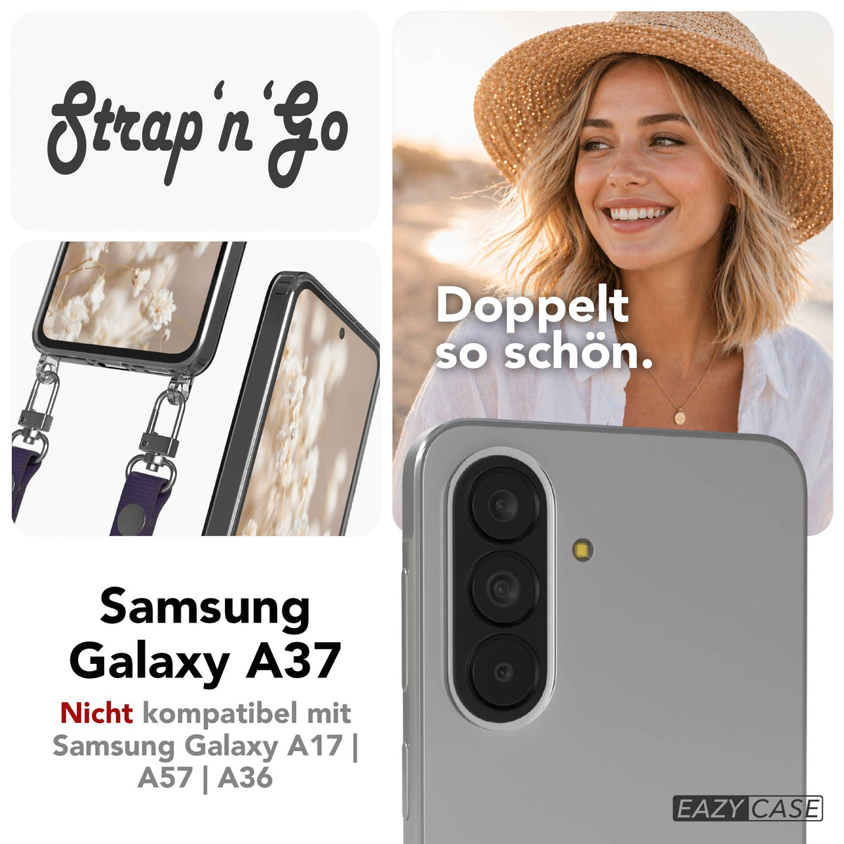 Samsung Galaxy A37 MagSafe Schutzhülle mit magnetischer Crossbody Handykette #farbe_lila-magsafe-funktion-ohne-magsafe