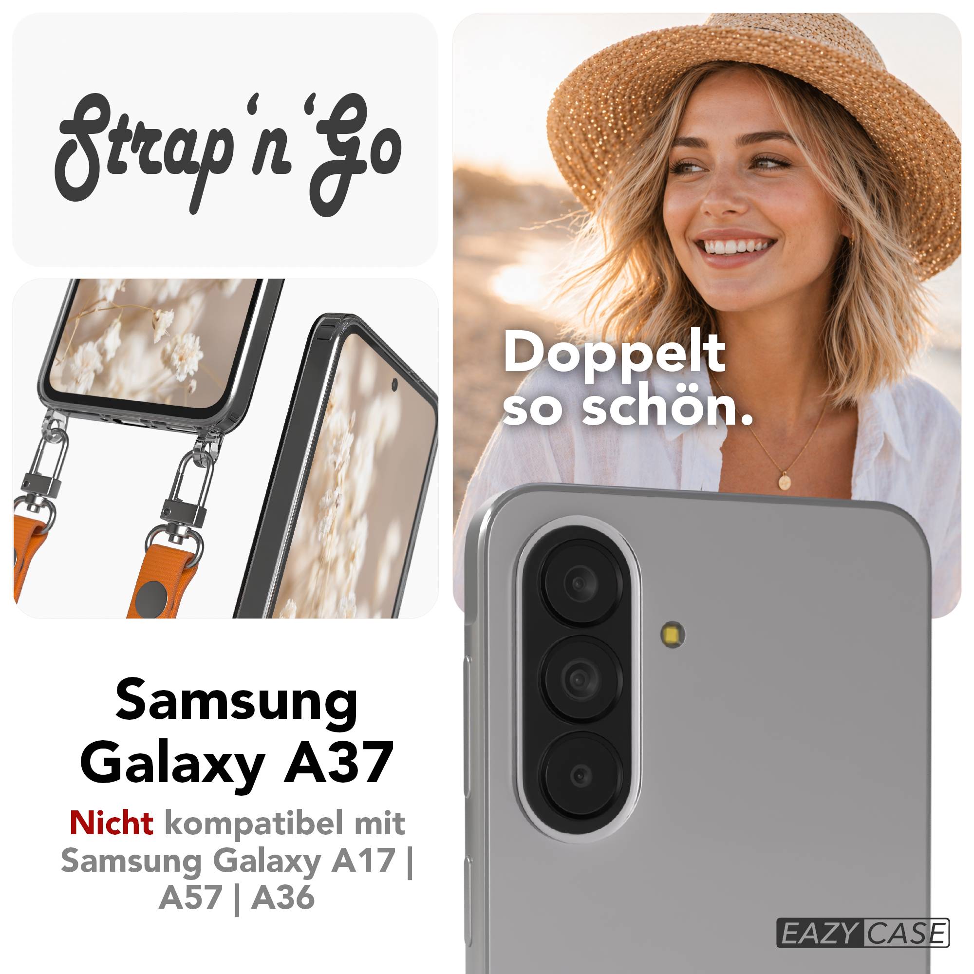 Samsung Galaxy A37 MagSafe Schutzhülle mit magnetischer Crossbody Handykette #farbe_orange-magsafe-funktion-mit-magsafe