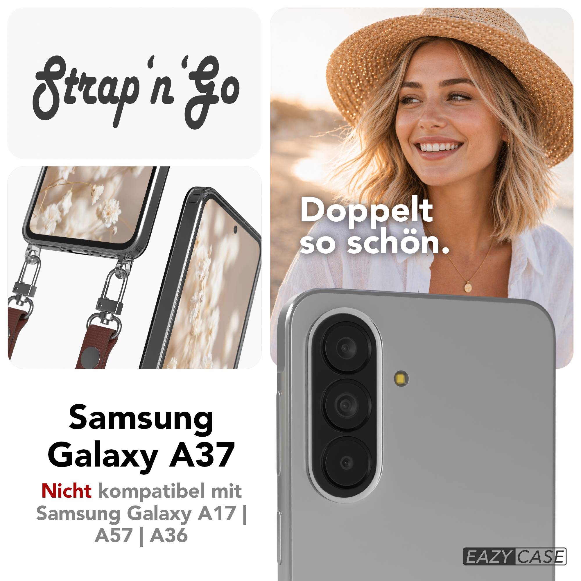 Samsung Galaxy A37 MagSafe Schutzhülle mit magnetischer Crossbody Handykette #farbe_braun-magsafe-funktion-ohne-magsafe
