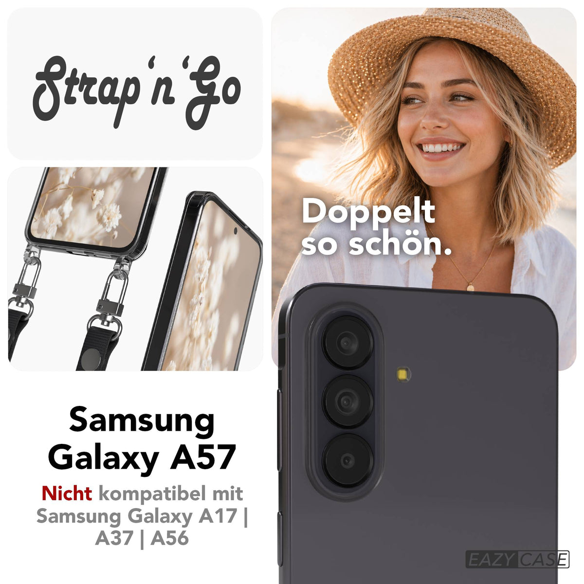 Samsung Galaxy A57 MagSafe Schutzhülle mit magnetischer Crossbody Handykette #farbe_schwarz-magsafe-funktion-ohne-magsafe