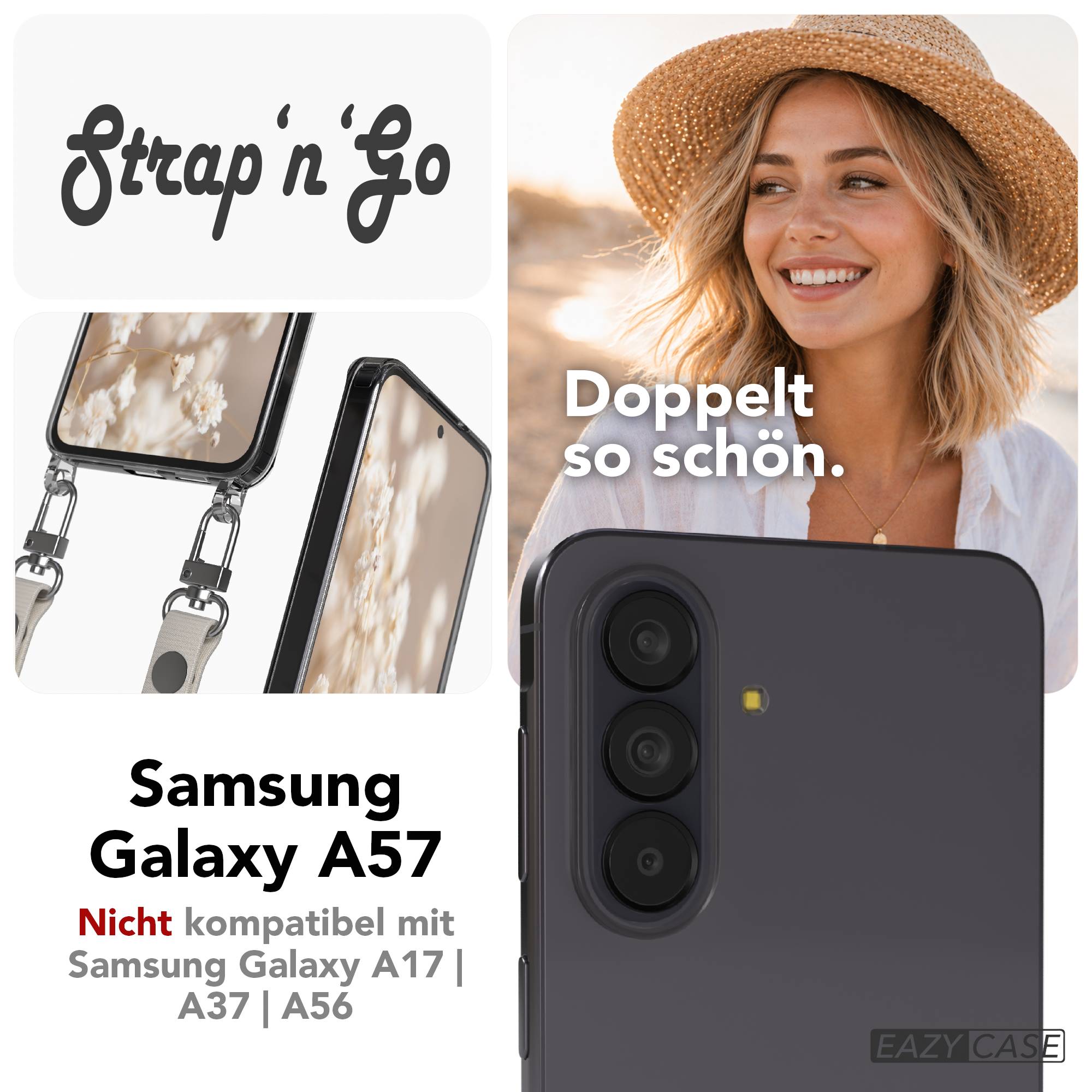 Samsung Galaxy A57 MagSafe Schutzhülle mit magnetischer Crossbody Handykette #farbe_taupe-magsafe-funktion-mit-magsafe