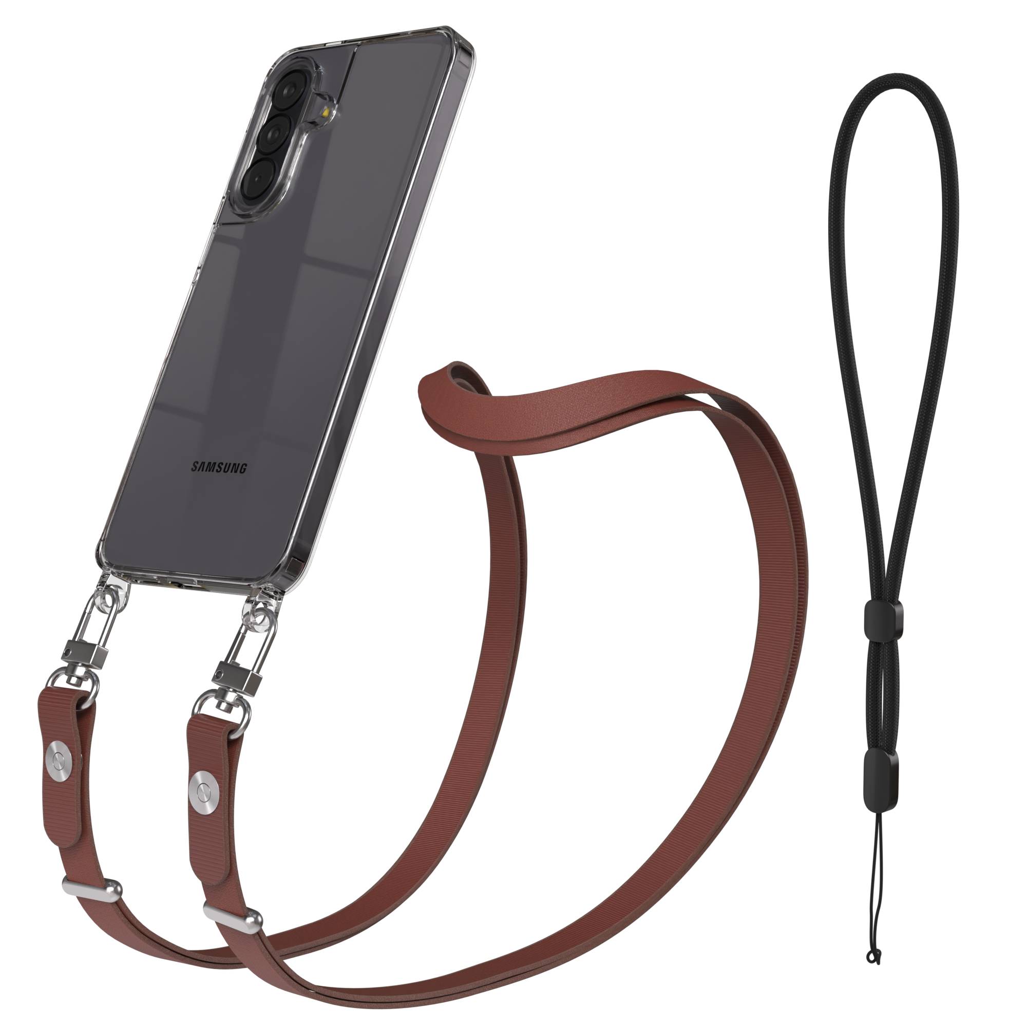 Samsung Galaxy A57 MagSafe Schutzhülle mit magnetischer Crossbody Handykette #farbe_braun-magsafe-funktion-ohne-magsafe