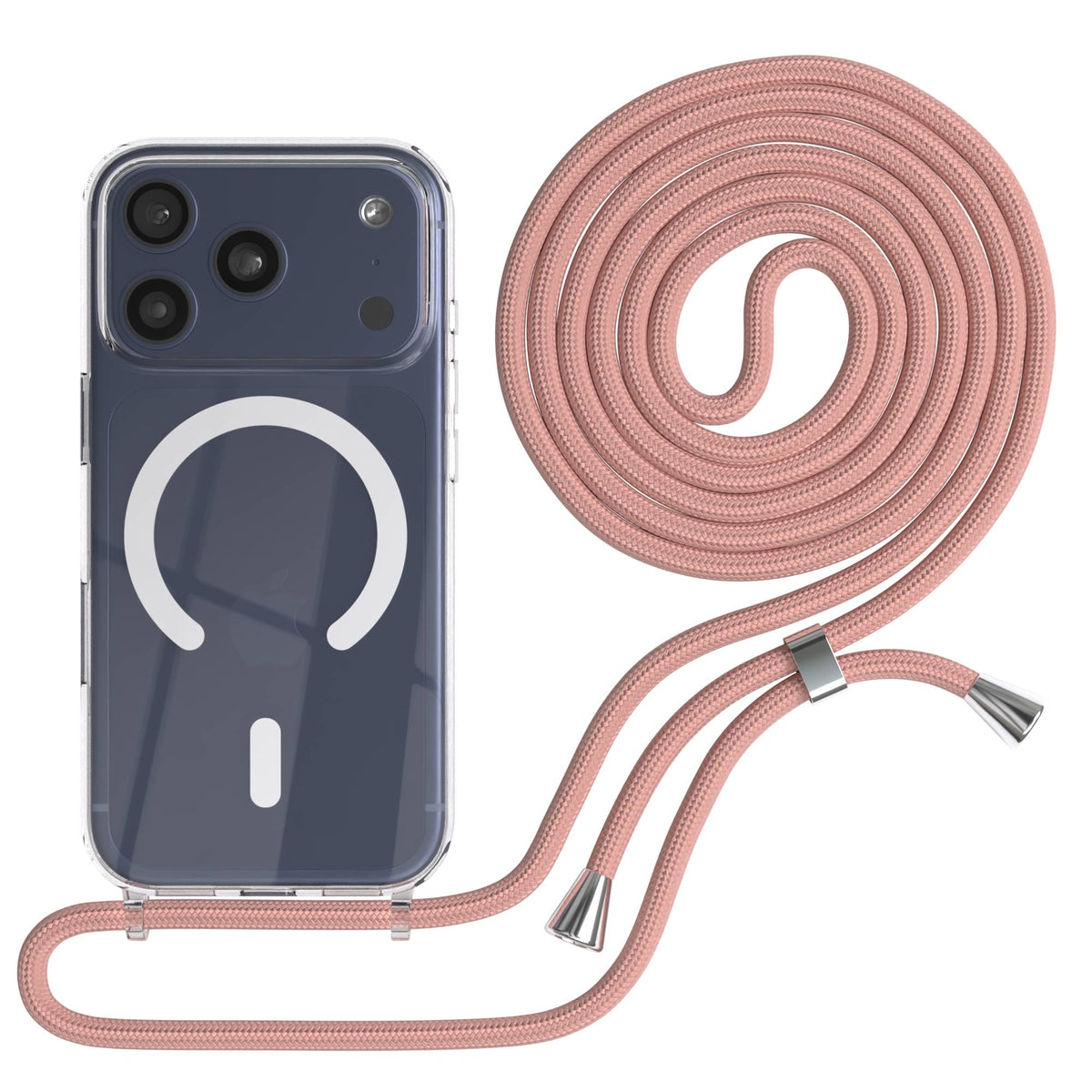 Apple iPhone 17 Pro transparente MagSafe Schutzhülle mit verstellbarer Handykette #farbe_altrosa