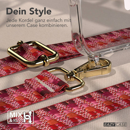 iPhone 17 Pro Max MagSafe Hülle mit verstellbarer Handykette im Boho-Design #farbe_beere-metallfarbe-gold