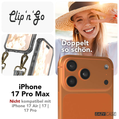 EAZY CASE MagSafe Handykette mit Boho Band für iPhone 17 Pro Max #farbe_blau-wellen-metallfarbe-gold