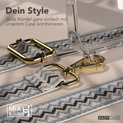 EAZY CASE MagSafe Handykette mit Boho Band für iPhone 17 Pro Max #farbe_blau-wellen-metallfarbe-gold