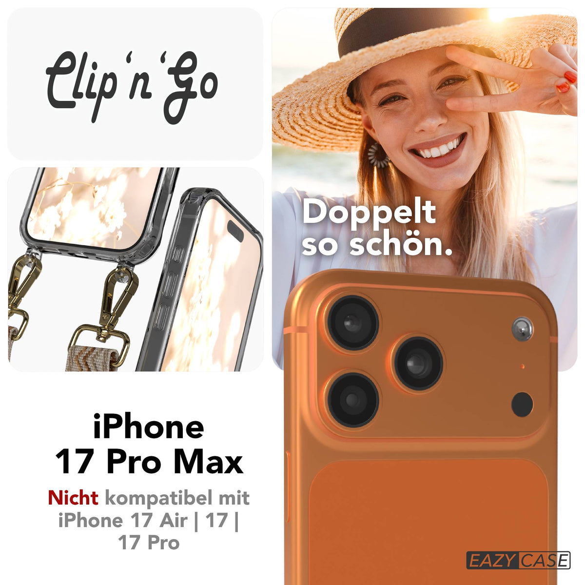 EAZY CASE MagSafe Handykette mit Boho Band für iPhone 17 Pro Max #farbe_beige-wellen-metallfarbe-gold