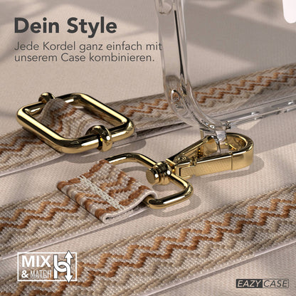 EAZY CASE MagSafe Handykette mit Boho Band für iPhone 17 Pro Max #farbe_beige-wellen-metallfarbe-gold