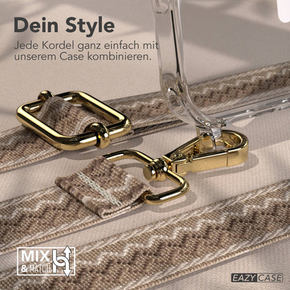 EAZY CASE MagSafe Handykette mit Boho Band für iPhone 17 Pro Max #farbe_braun-wellen-metallfarbe-gold