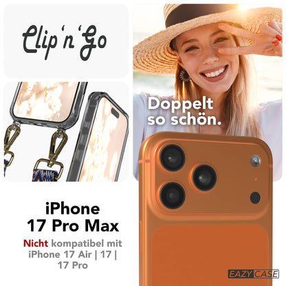 EAZY CASE MagSafe Handykette mit Boho Band für iPhone 17 Pro Max #farbe_blau-weis-metallfarbe-gold