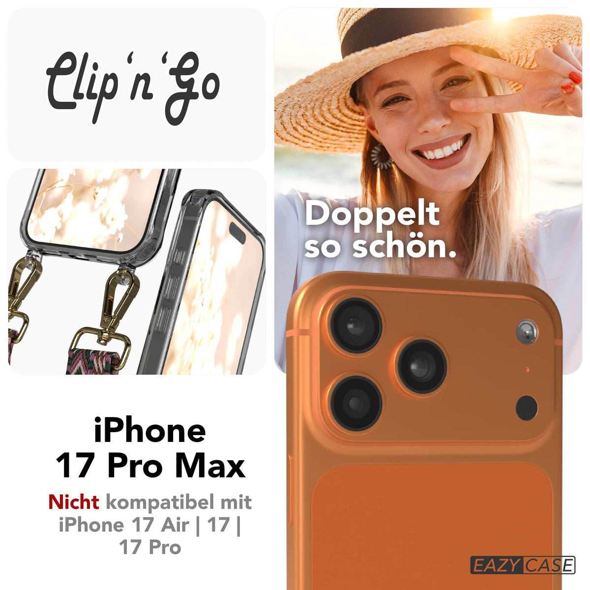 EAZY CASE MagSafe Handykette mit Boho Band für iPhone 17 Pro Max #farbe_beere-rosa-metallfarbe-gold