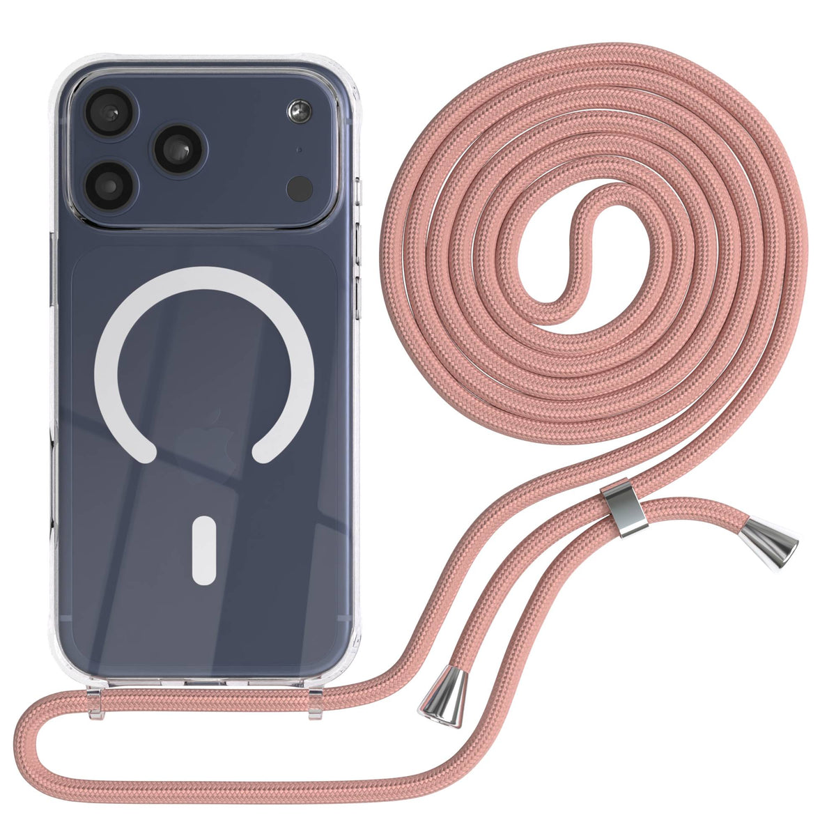 Transparente iPhone 17 Pro Max Schutzhülle mit verstellbarer Handykette und MagSafe #farbe_altrosa